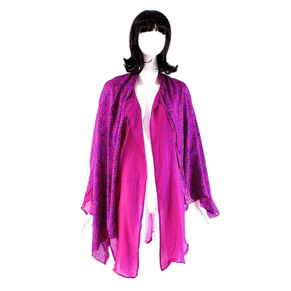 VTG 1980's India Hand Blocked Silk Kimono Duster - Picture 2 of 5